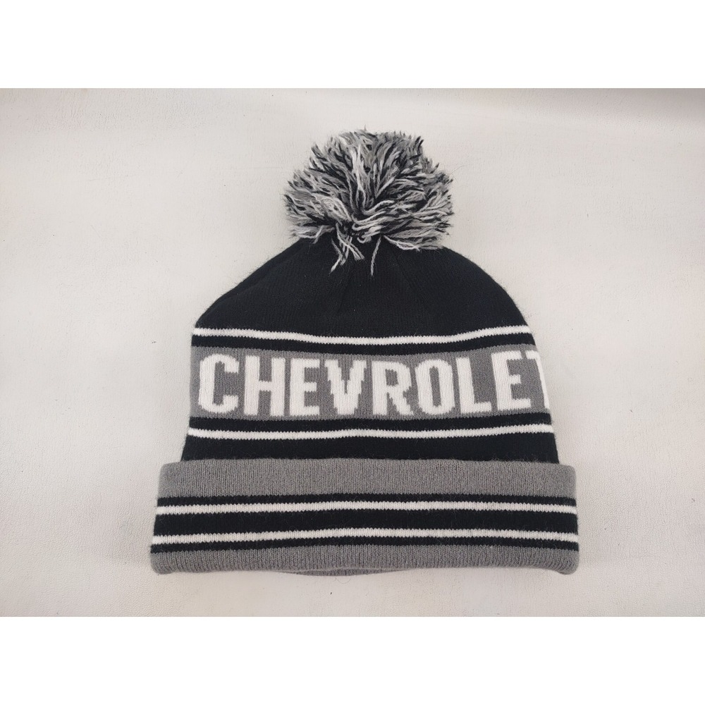Chevrolet Cruisin Sports Pom Pom Winter Hat Knit‎ Beanie Gray White Black OSFM